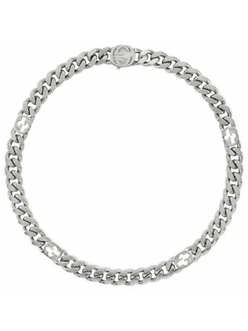 NEW GUCCI NECKLACE GG Logo Interlocking Palladium Metal Silver